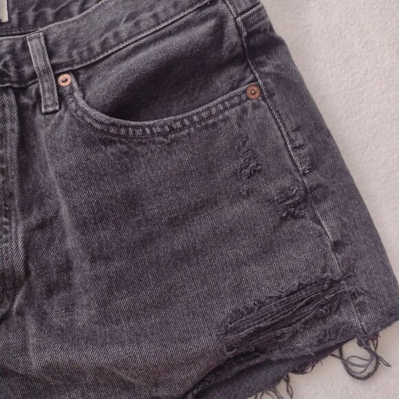Agolde Parker Shorts 29 Washed Black Fray Rigid Denim Distressed Short Cutoffs - Picture 5 of 10